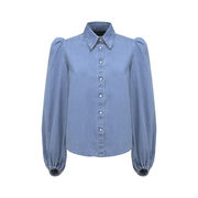 SHIRT WITH DENIM WRAP Woman Denim Azzurro SHIRT WITH DENIM WRAP Woman Denim Azzurro