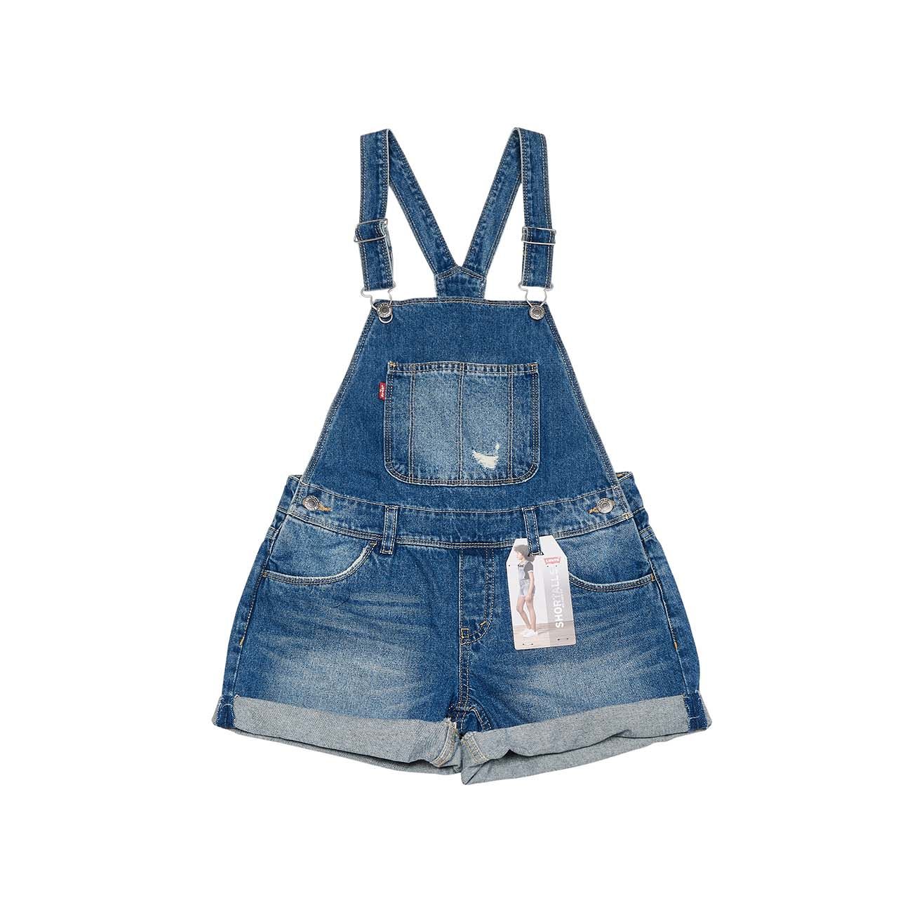 LEVIS SHORT DENIM RELAXED FIT DUNGAREES Girl Vintage waters | Mascheroni  Store