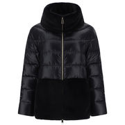 SHORT DOWN JACKET ZIP COLLAR AND FUR BOTTOM Woman Black SHORT DOWN JACKET ZIP COLLAR AND FUR BOTTOM Woman Black