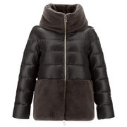 SHORT DOWN JACKET ZIP COLLAR AND FUR BOTTOM Woman Dark SHORT DOWN JACKET ZIP COLLAR AND FUR BOTTOM Woman Dark