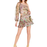 SHORT SILK ONE-SHOULDER DRESS Woman Pink Beige Green SHORT SILK ONE-SHOULDER DRESS Woman Pink Beige Green