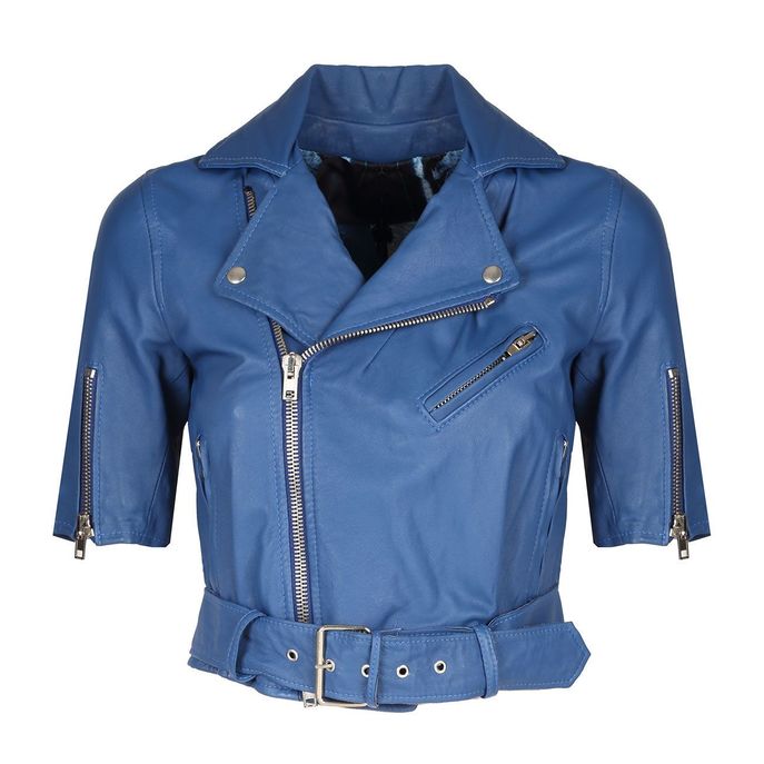 SWORD SHORT SLEEVE NAPA LEATHER JACKET Woman Royal blue | Mascheroni Store