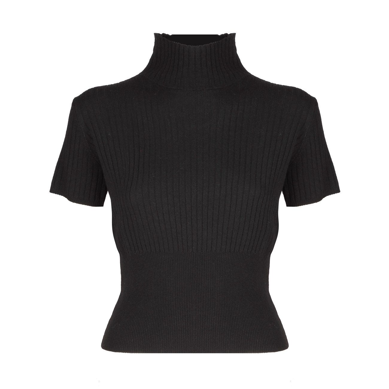 PINKO SHORT SLEEVE RIBBED SWEATER WITH HIGH NECK Woman Black ...
