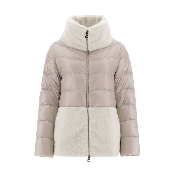 SHORT ZIP DOWN JACKET FUR COLLAR AND BOTTOM Woman Chantilly