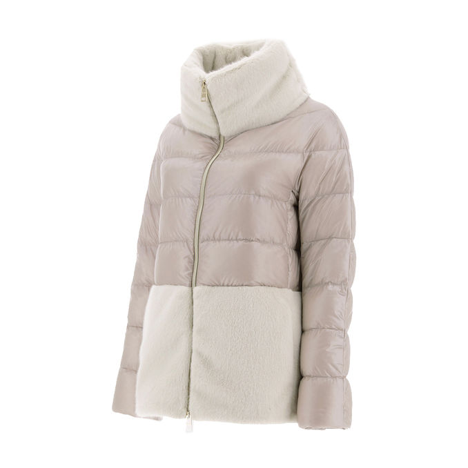 SHORT ZIP DOWN JACKET FUR COLLAR AND BOTTOM Woman Chantilly