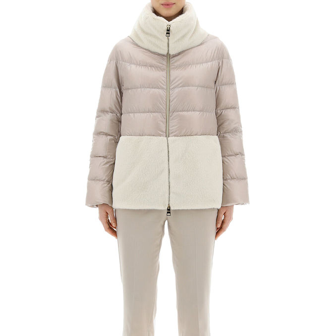 SHORT ZIP DOWN JACKET FUR COLLAR AND BOTTOM Woman Chantilly