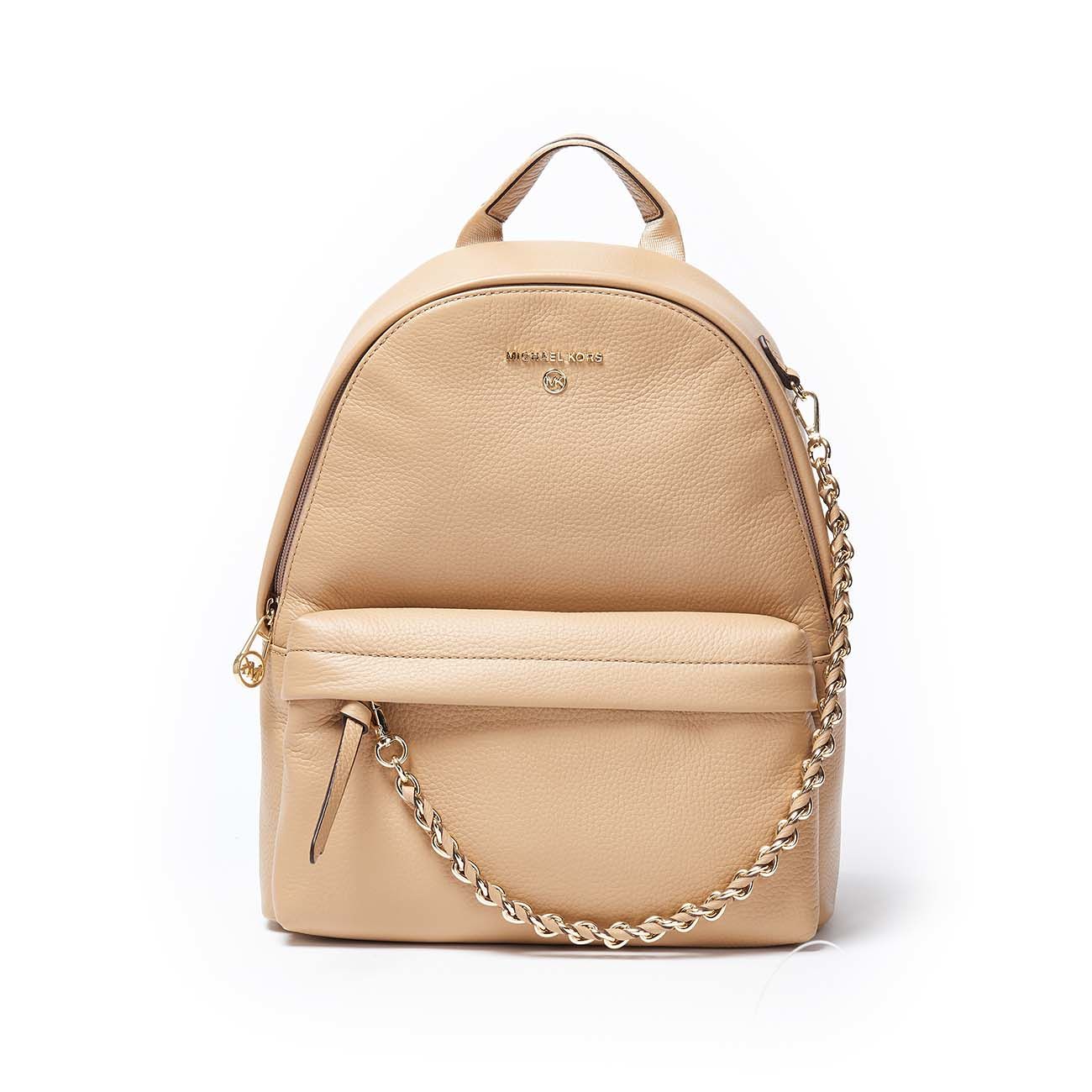 MICHAEL KORS SLATER PEBBLED LEATHER BACKPACK WITH GOLD CHAIN Woman Camel |  Mascheroni Store