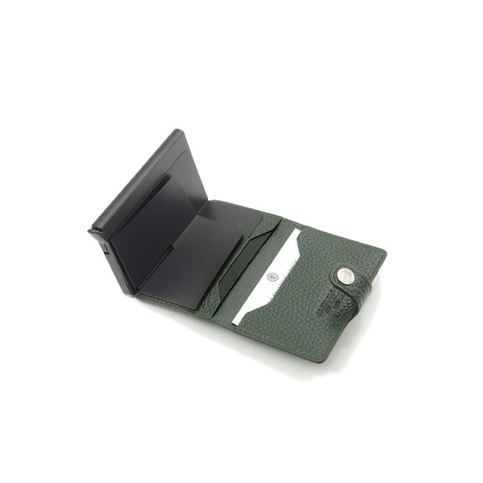 SLIDE CARD HOLDER WITH BUTTON Unisex Dark Green