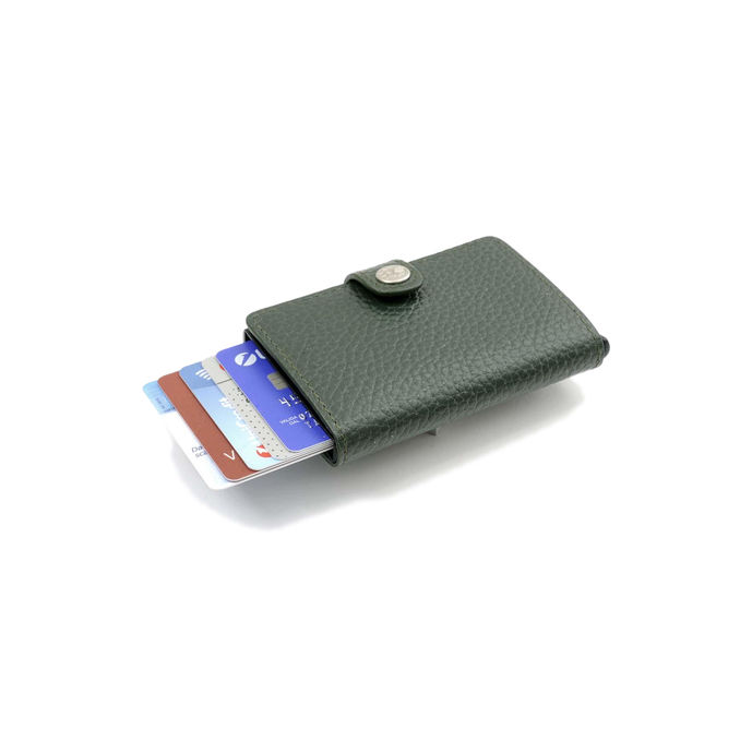 SLIDE CARD HOLDER WITH BUTTON Unisex Dark Green