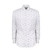 SLIM SHIRT WITH PALM PATTERN AND FRENCH COLLAR Man White Blue SLIM SHIRT WITH PALM PATTERN AND FRENCH COLLAR Man White Blue