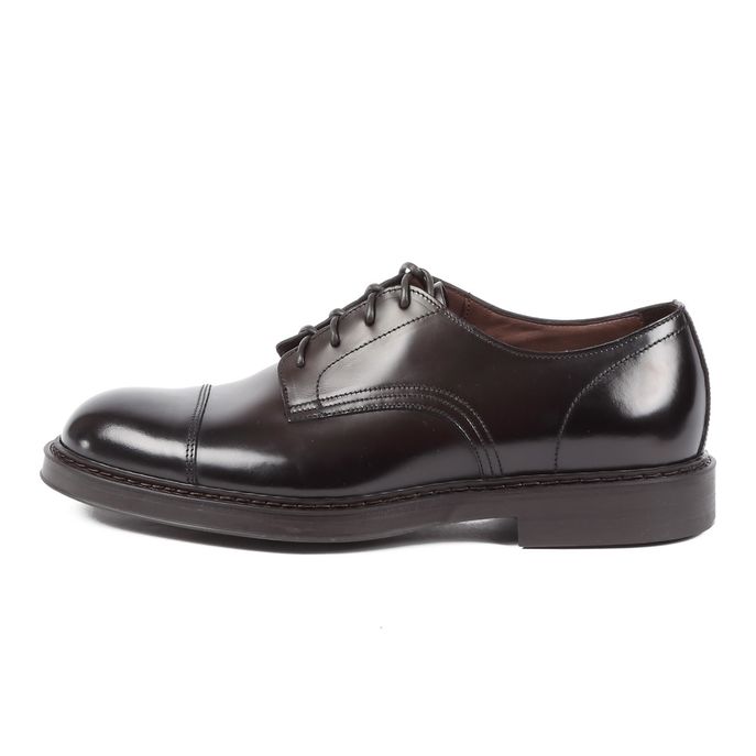 SMOOTH LEATHER LACED SHOES WITH THE TOE Man Ebony