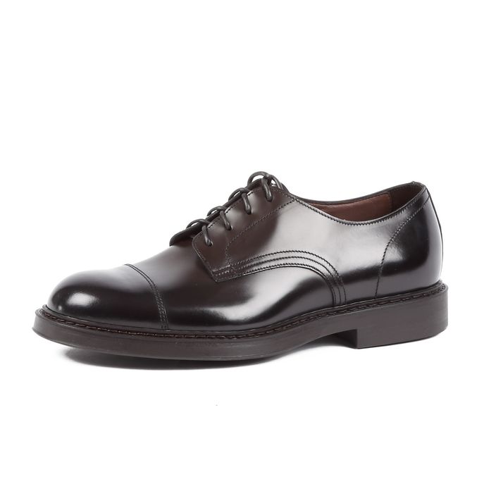 SMOOTH LEATHER LACED SHOES WITH THE TOE Man Ebony