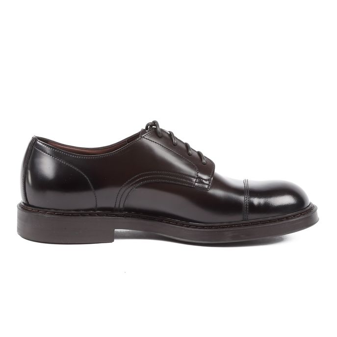 SMOOTH LEATHER LACED SHOES WITH THE TOE Man Ebony