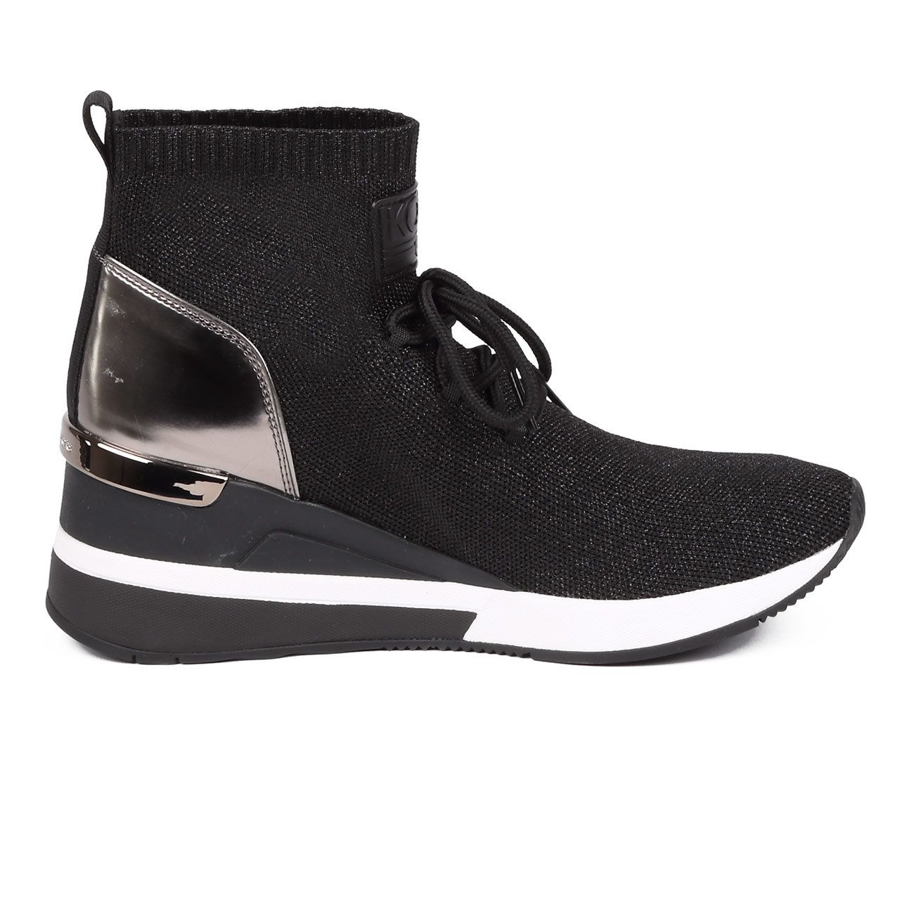 MICHAEL KORS SOCKS SNEAKERS WITH LACES AND SILVER SUPPORT ON THE HEEL Woman  Black Gun | Mascheroni Moda