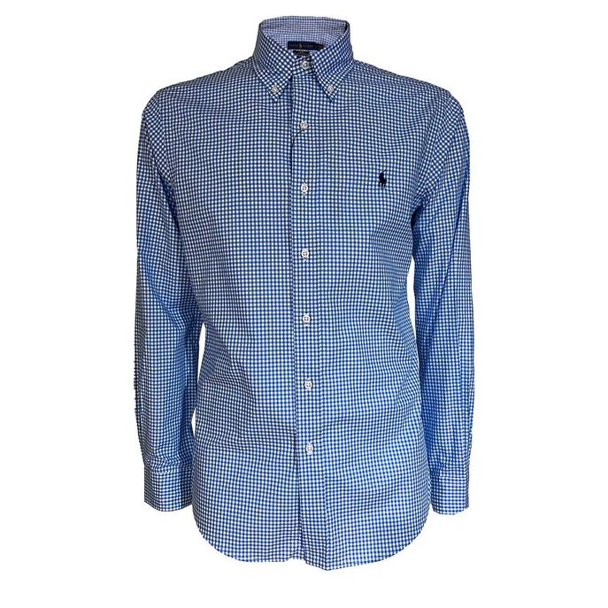 SQUARED BUTTON DOWN SLIM SHIRT Man Light blue White