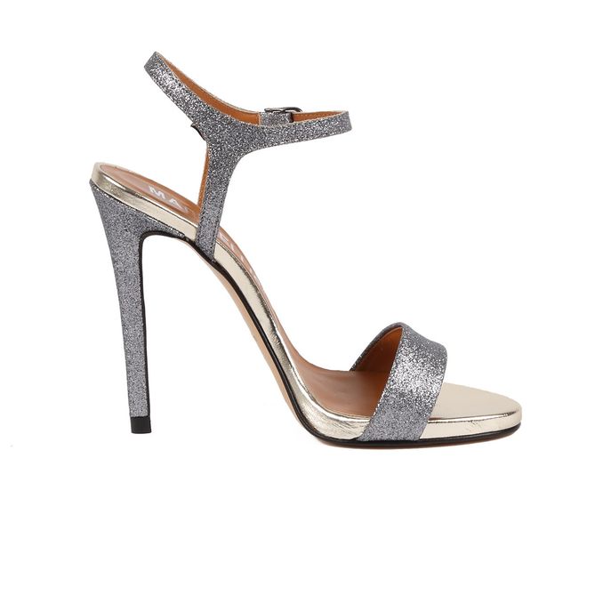 STILETTO SANDALS WITH GLITTER Woman Pewter