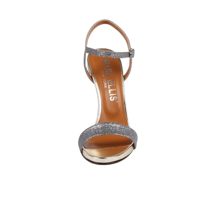 STILETTO SANDALS WITH GLITTER Woman Pewter