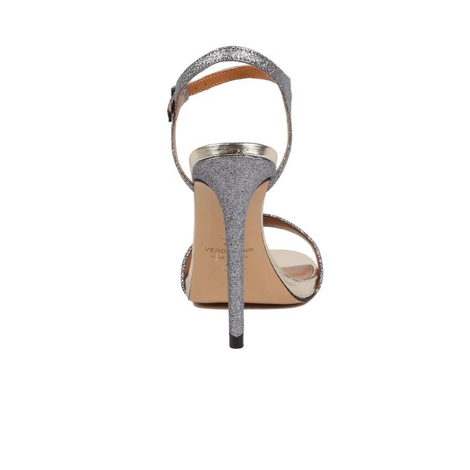 STILETTO SANDALS WITH GLITTER Woman Pewter