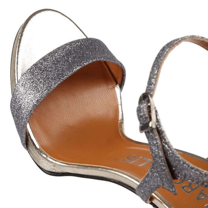 STILETTO SANDALS WITH GLITTER Woman Pewter