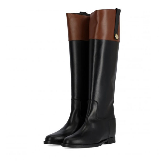 STIVALI ALTI CON BOTTONE BICOLOR Donna Nero Noce