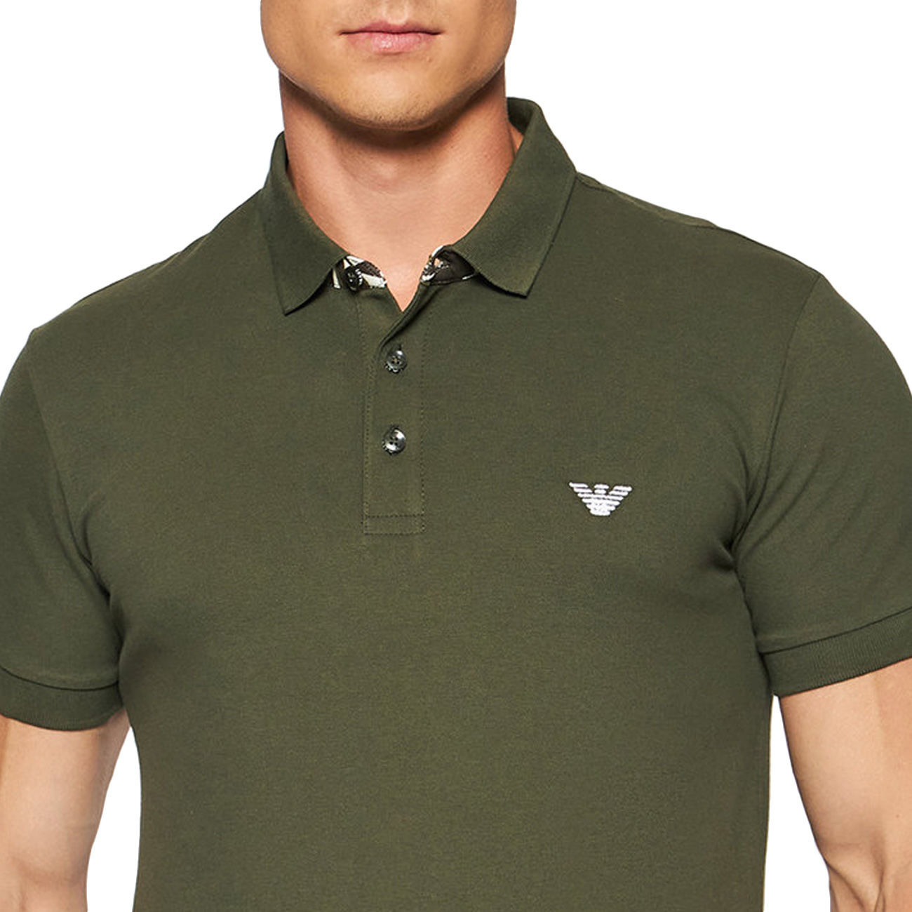 EMPORIO ARMANI STRETCH PIQUET POLO SHIRT WITH EAGLE EMBROIDERY Man Military  | Mascheroni Store