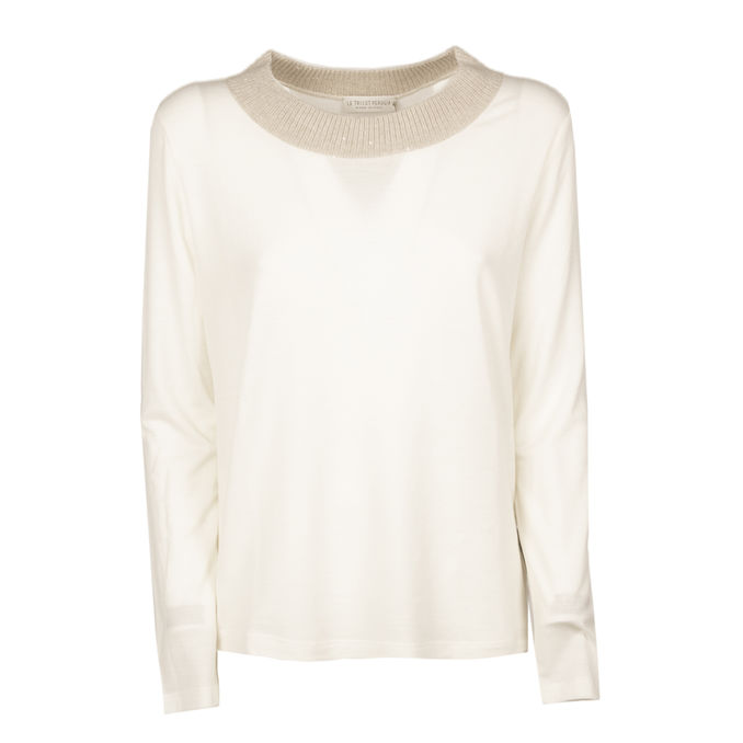 STRETCH WOOL BLOUSE Woman White & Beige