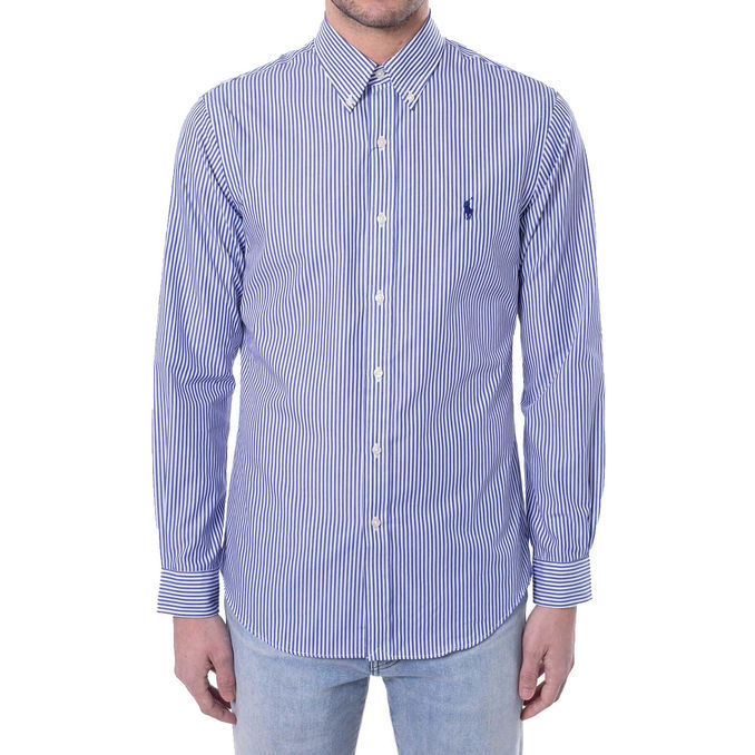 STRIPED BUTTON DOWN SLIM SHIRT Man Royal White