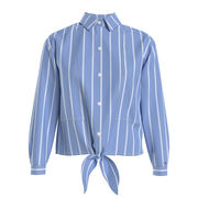 STRIPED LINEN SHIRT WITH BOW Woman Moderate Blue STRIPED LINEN SHIRT WITH BOW Woman Moderate Blue