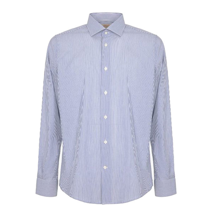 STRIPED SHIRT WITH ITALIAN COLLAR Man Blue