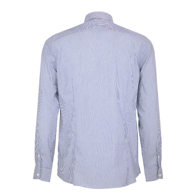 STRIPED SHIRT WITH ITALIAN COLLAR Man Blue