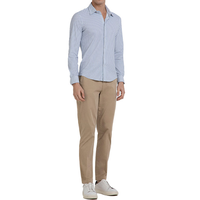 STRIPED SHIRT WITH ITALIAN COLLAR Man Blue