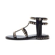 STUDDED SANDAL IN LEATHER WITH ZIPPER AND TASSEL Woman Black Gold STUDDED SANDAL IN LEATHER WITH ZIPPER AND TASSEL Woman Black Gold