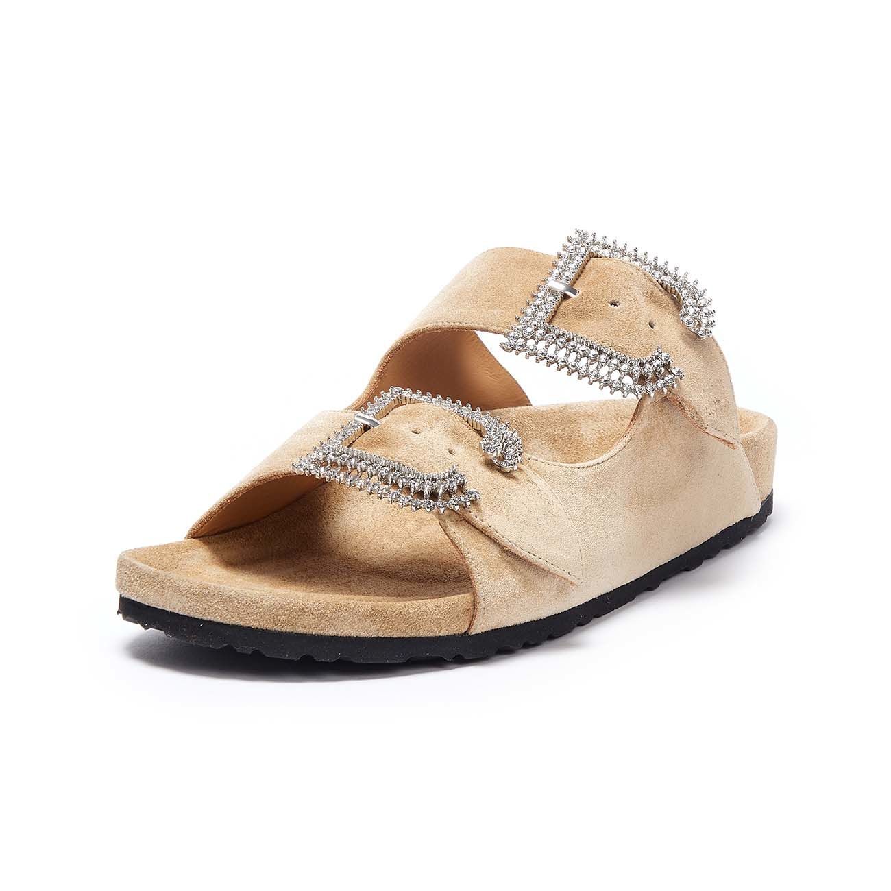 ANNA F. SUEDE SANDALS WITH JEWEL BUCKLES Woman Sand