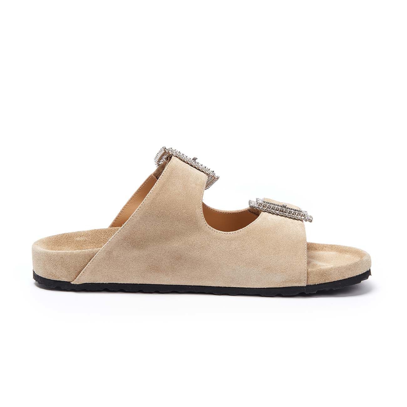 ANNA SUEDE SLIPPERS WITH BUCKLES Sabbia | Mascheroni Store