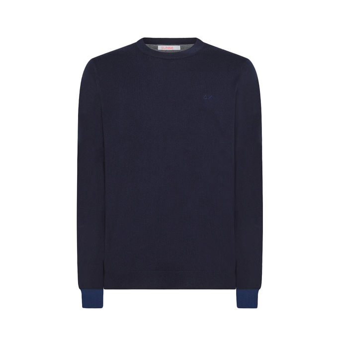 SWEATER WITH WOOL PATCH Man Navy Blue