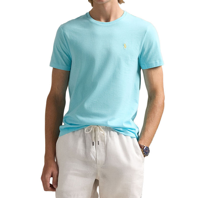 T-SHIRT CREWNECK SLIM FIT JERSEY Man Aqua Blue