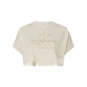T-SHIRT CROPPED MONOLOGUE WASHED Woman Classic Beige T-SHIRT CROPPED MONOLOGUE WASHED Woman Classic Beige