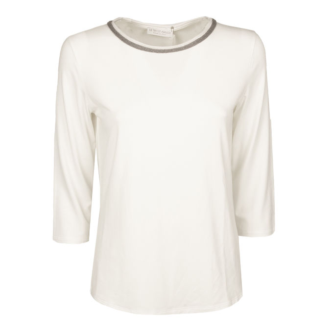 T.SHIRT IN STRETCH VISCOSE Woman Off-White & Taupe