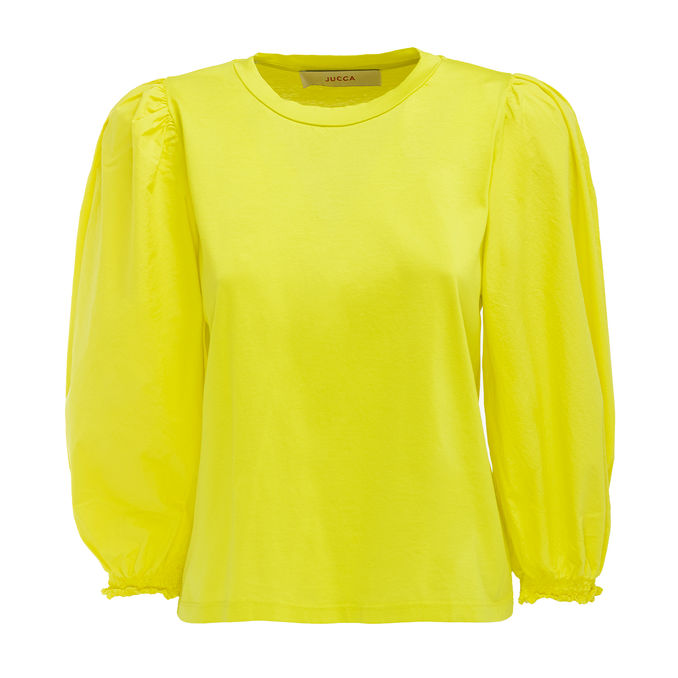 T-SHIRT JERSEY 3/4 POPELINE SLEEVES Woman Cedar