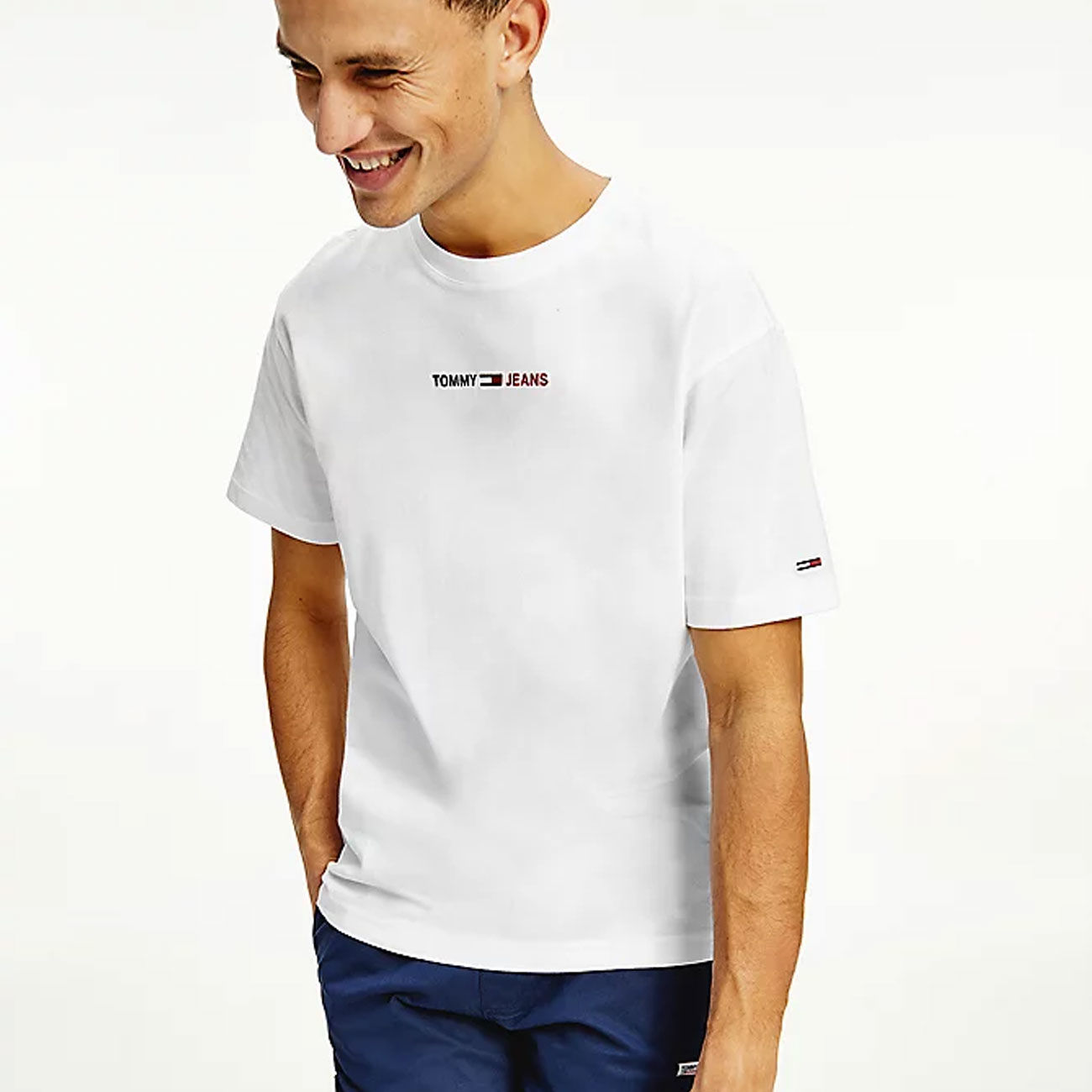 TOMMY JEANS T-SHIRT LINEAR EMBROIDERED White | Mascheroni Store