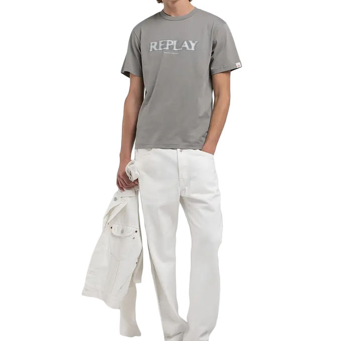 T-SHIRT WITH BLURRED LETTERING Men Grey