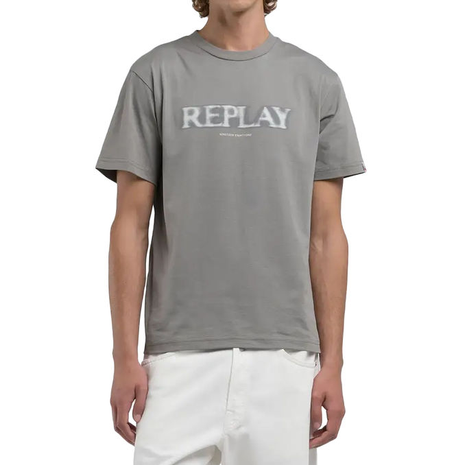 T-SHIRT WITH BLURRED LETTERING Men Grey
