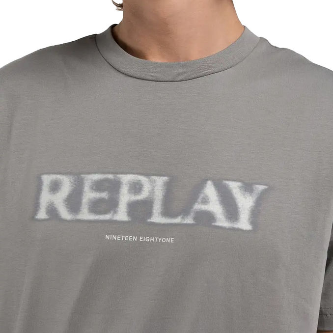 T-SHIRT WITH BLURRED LETTERING Men Grey