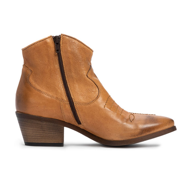 TEXAN WITH HEEL IN BRUSHED LEATHER Woman Cuoio