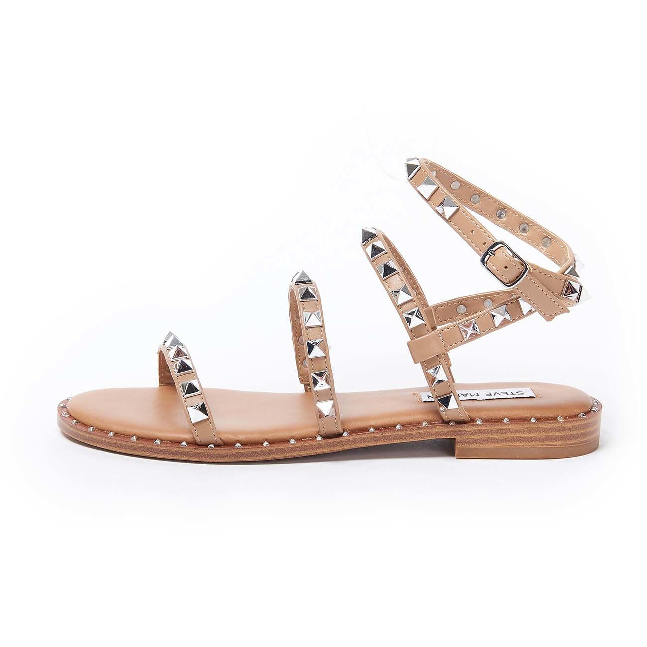 STEVE MADDEN TRAVEL FAUX LEATHER SANDALS WITH STUDS Woman Tan