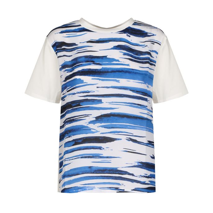 TRONTO T-SHIRT WITH PRINTED SILK INSERT Woman White Ocean