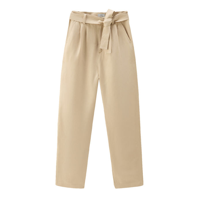 TROUSERS VISCOSE AND LINEN TROUSERS Woman Feather Beige