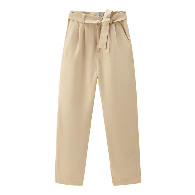 TROUSERS VISCOSE AND LINEN TROUSERS Woman Feather Beige