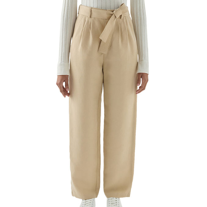 TROUSERS VISCOSE AND LINEN TROUSERS Woman Feather Beige