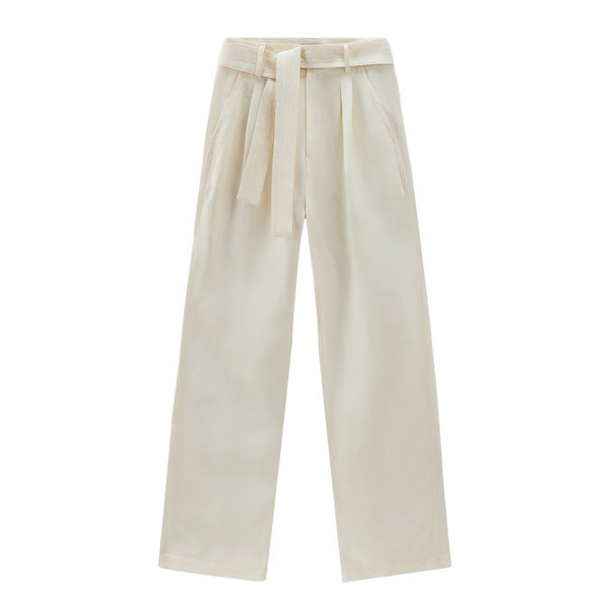 TROUSERS VISCOSE AND LINEN TROUSERS Woman Plaster White